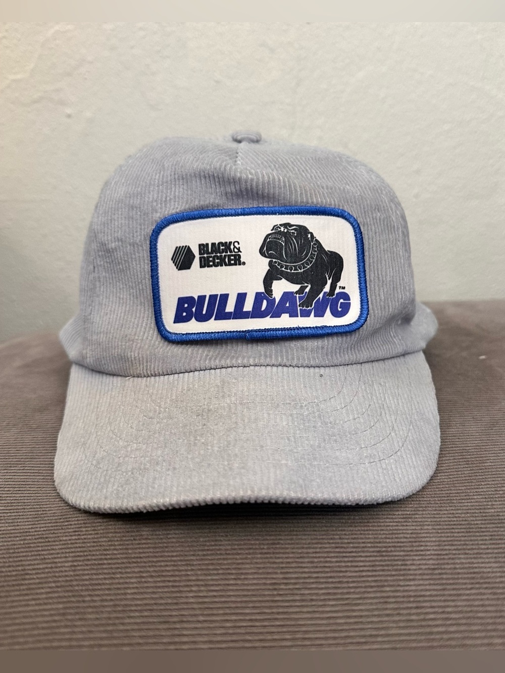 Vintage Black & Decker Bulldog Corduroy Hat Gray Snapback Cap Construction